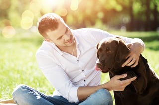 Young guy with retriever on walk in summer park.jpeg